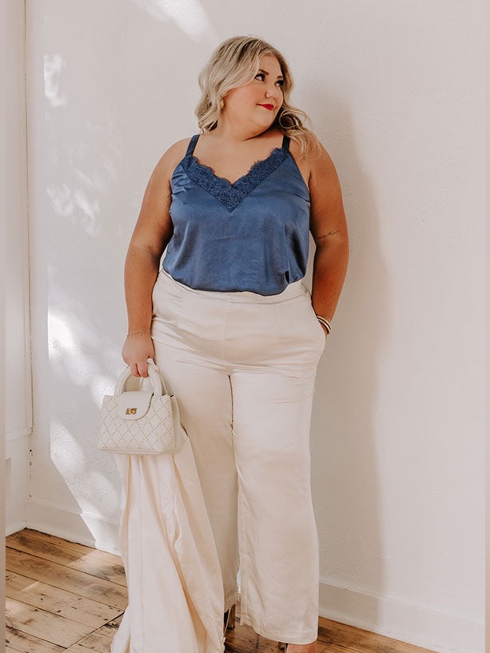 NWOT Impressions online boutique blue satin tank 2xl